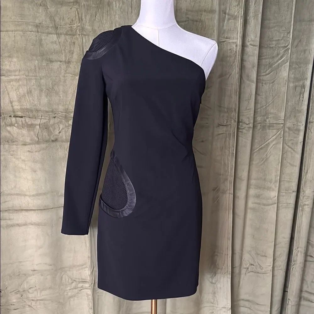 VERSACE Black One Shoulder Long Sleeve Cocktail Dress